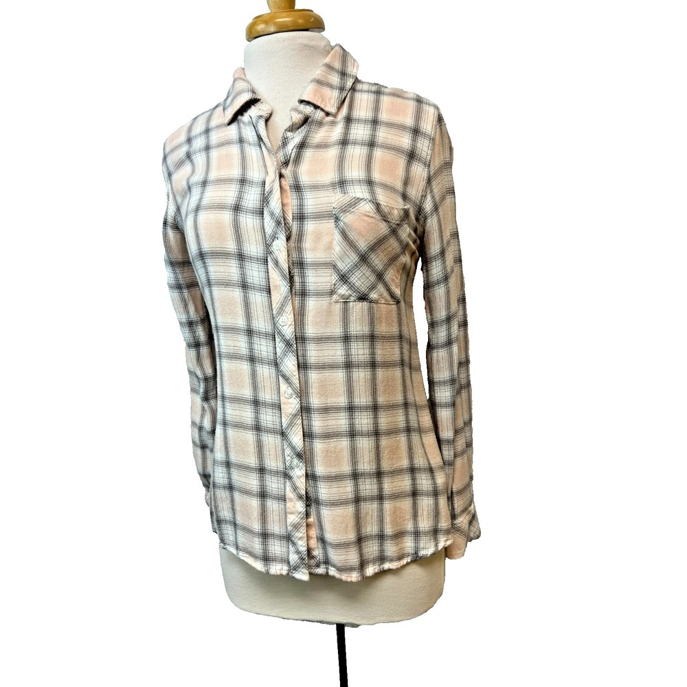 Rails Hunter Blush Dove White Plaid Soft Rayon Button Up Shirt Long Sleeve SZ XS